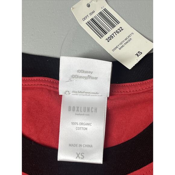 Disney Ringer T Shirt XS Red 100 Years of Music & Wonder Mickey's Band BoxLunch - Picture 5 of 8